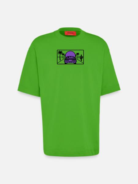 Night Driving Highway Graphic - Heavyweight T-Shirt - made by SPREAD - Apple Neon
