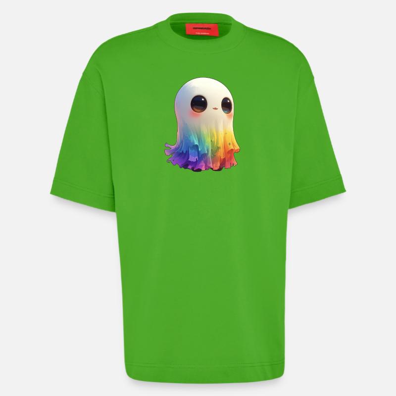 Fantôme arc-en-ciel flippant et mignon - T-shirt bio épais oversize fabriqué en UE - Apple Neon