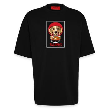Süßes Beagle-Ramen Japanisches Pop-Art-Foodie-Geschenk - Heavyweight T-Shirt - made by SPREAD  - SOLID BLACK - Vorne - Fiona (171cm)