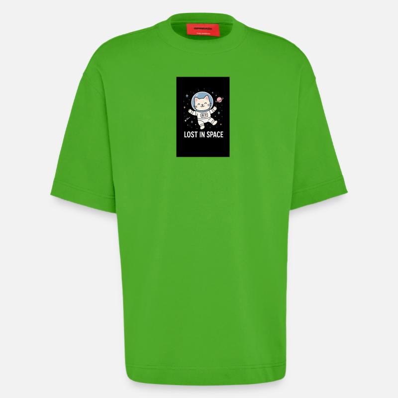 Astronaute chat perdu dans l’espace - T-shirt bio épais oversize fabriqué en UE - Apple Neon