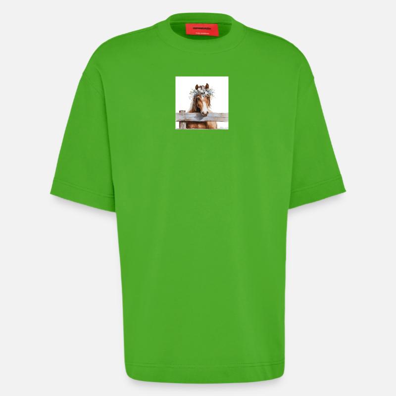 Blütengekrontes Pferd - Heavyweight T-Shirt - made by SPREAD  - Apple Neon