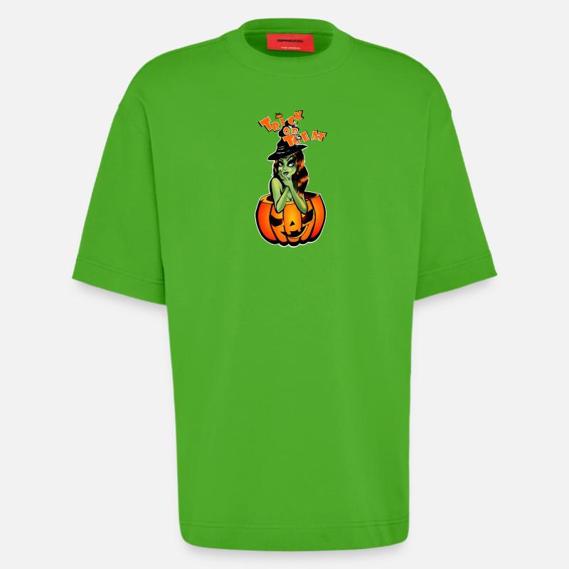 Süßes oder Saures Hexe im Kürbis - Heavyweight T-Shirt - made by SPREAD - Apple Neon