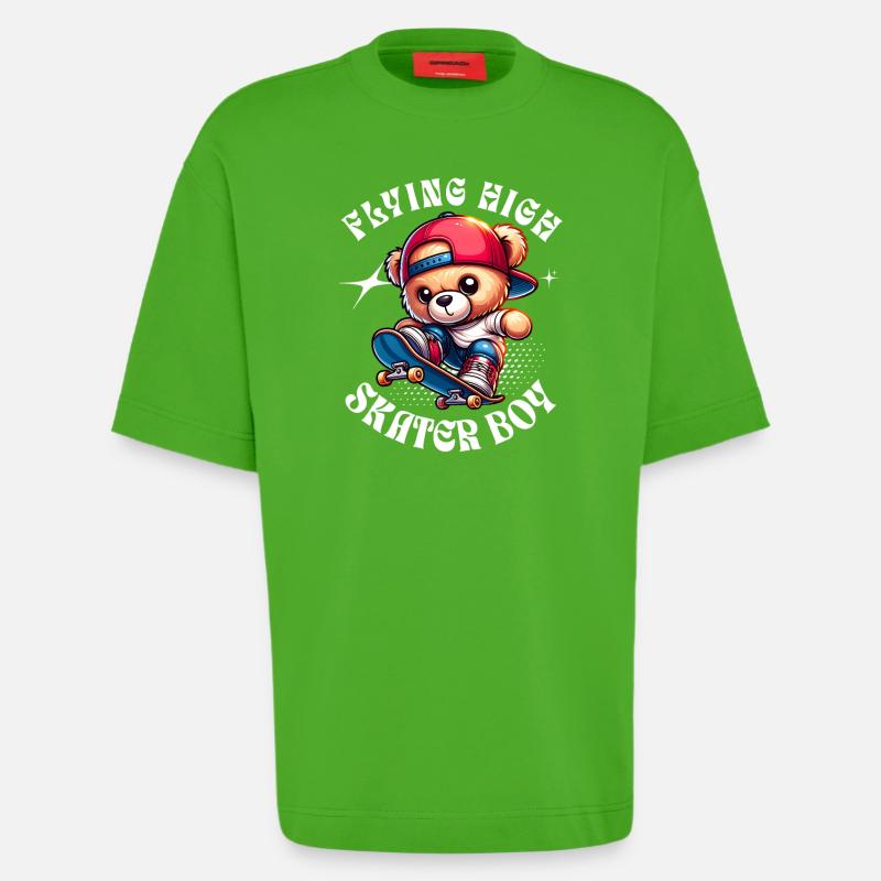 Skater teddy bear on skateboard - Heavyweight T-Shirt - made by SPREAD  - Apple Neon