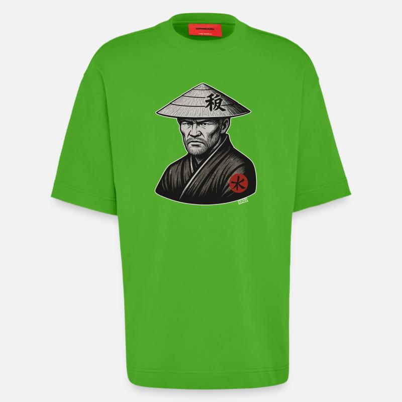 Rice Hat Samurai Warrior - Heavyweight T-Shirt - made by SPREAD - Apple Neon