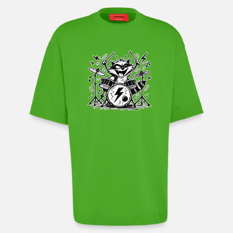 Waschbär-Drummer Comic-Takt - Heavyweight T-Shirt - made by SPREAD  - Apple Neon