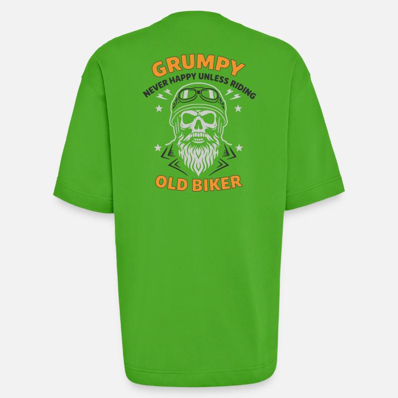 Grumpy Old Biker Skull - T-shirt bio épais oversize fabriqué en UE - Apple Neon