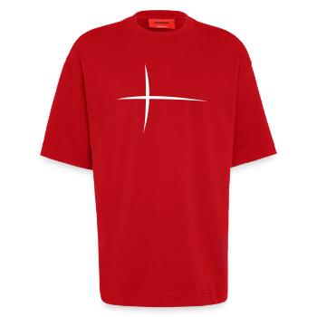 Sweden / Denmark Stripes - Heavyweight T-Shirt - made by SPREAD  - Rot - Vorne - Fiona (171cm)