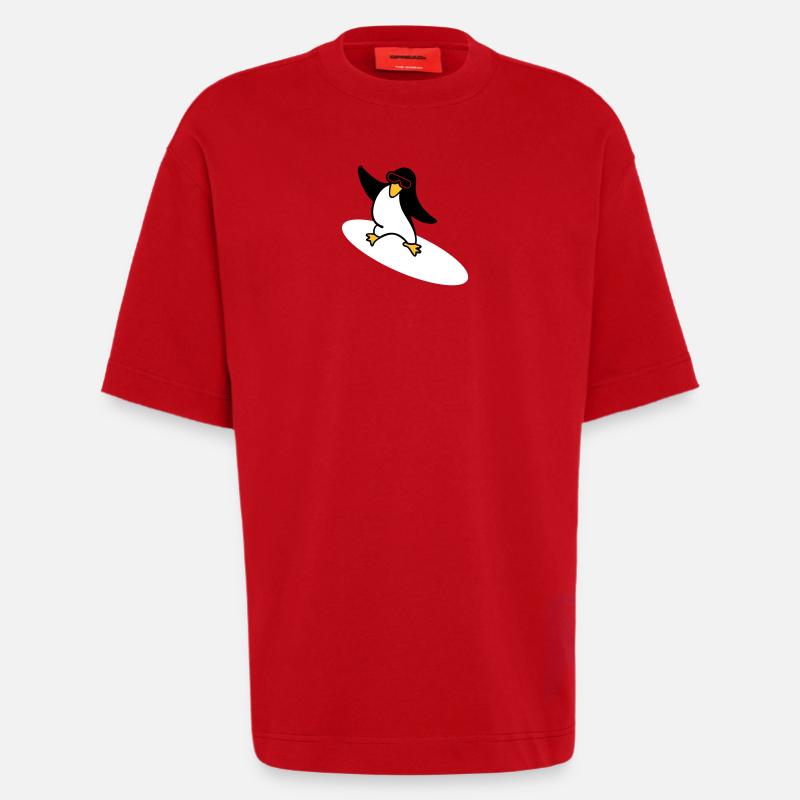 Surfer Pinguin / penguin (3c) - Heavyweight T-Shirt - made by SPREAD  - Rot