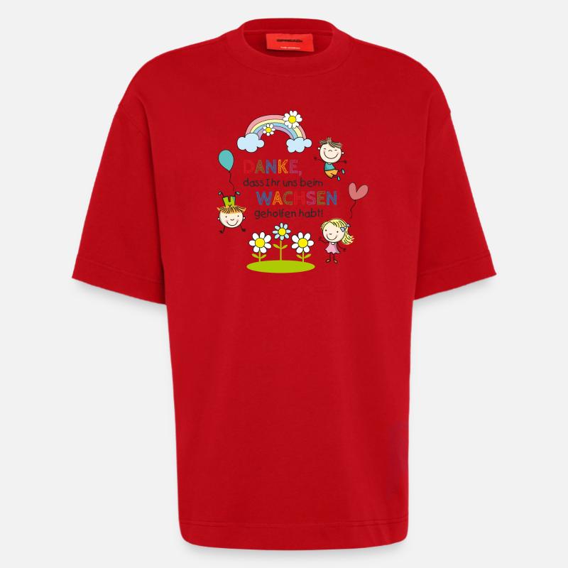 Spruch Abschied | Kinder - Regenbogen - Blumen - Heavyweight T-Shirt - made by SPREAD - Rot
