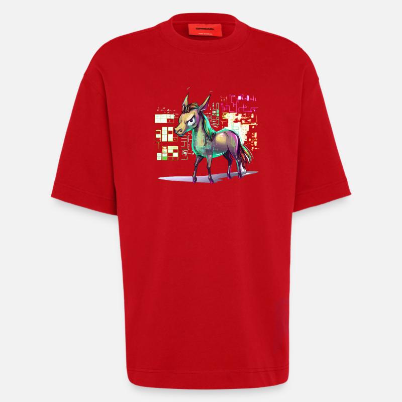 Neon-Hologramm Pferd Farbexplosion - Heavyweight T-Shirt - made by SPREAD - Rot
