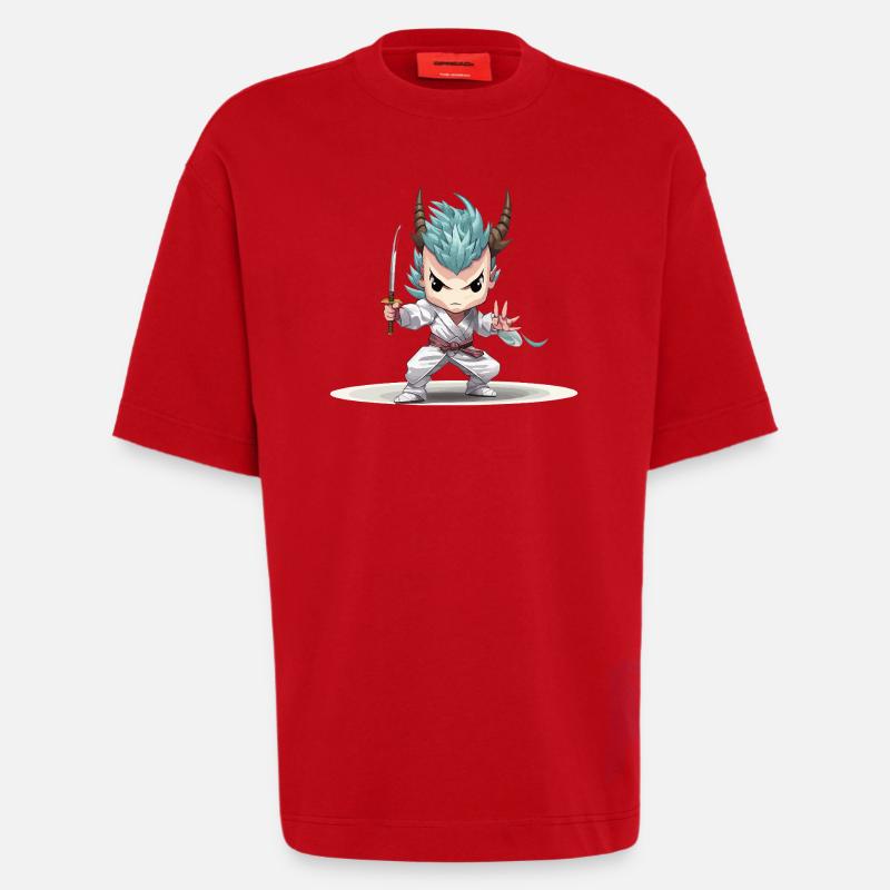 Chibi Warrior with Katana - Heavyweight T-Shirt - made by SPREAD  - red