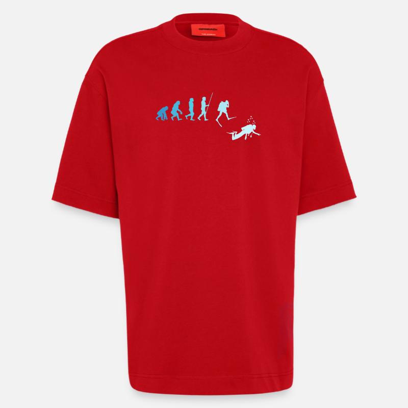 Plongeur Evolution Retro Scuba - T-shirt bio épais oversize fabriqué en UE - rouge