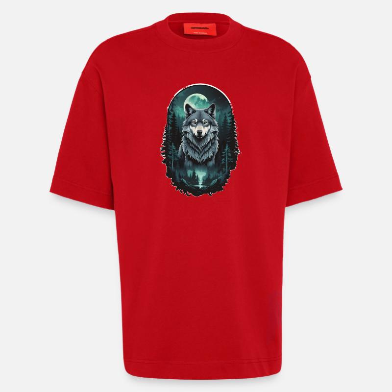 Mondwolf im Dunkelwald - Heavyweight T-Shirt - made by SPREAD - Rot