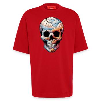 Tête de mort - T-shirt bio épais oversize fabriqué en UE - rouge - Devant - Fiona (171cm)