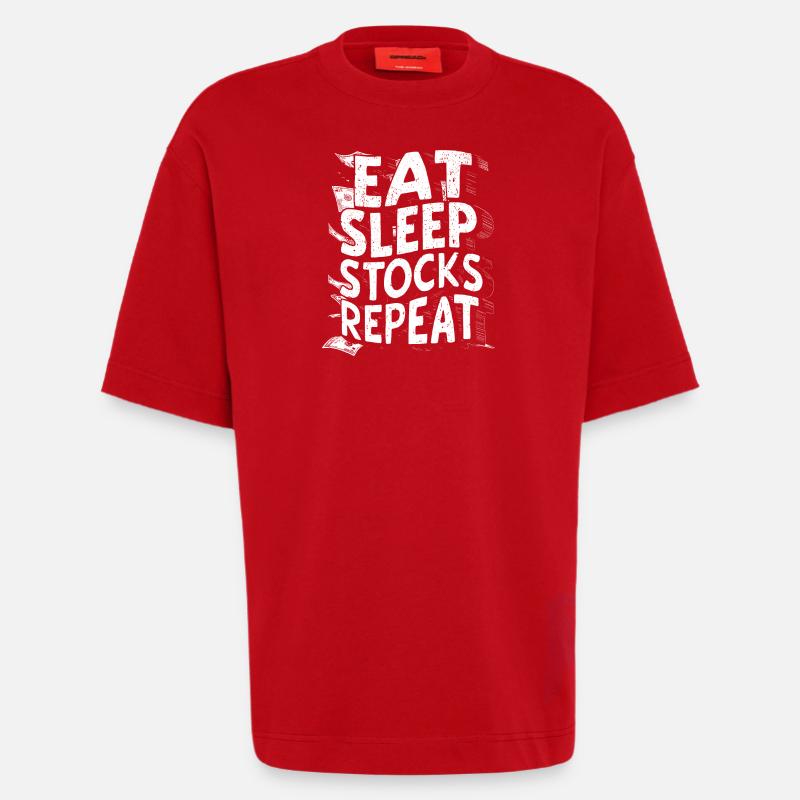 Manger, dormir, stocker, répéter - T-shirt bio épais oversize fabriqué en UE - rouge