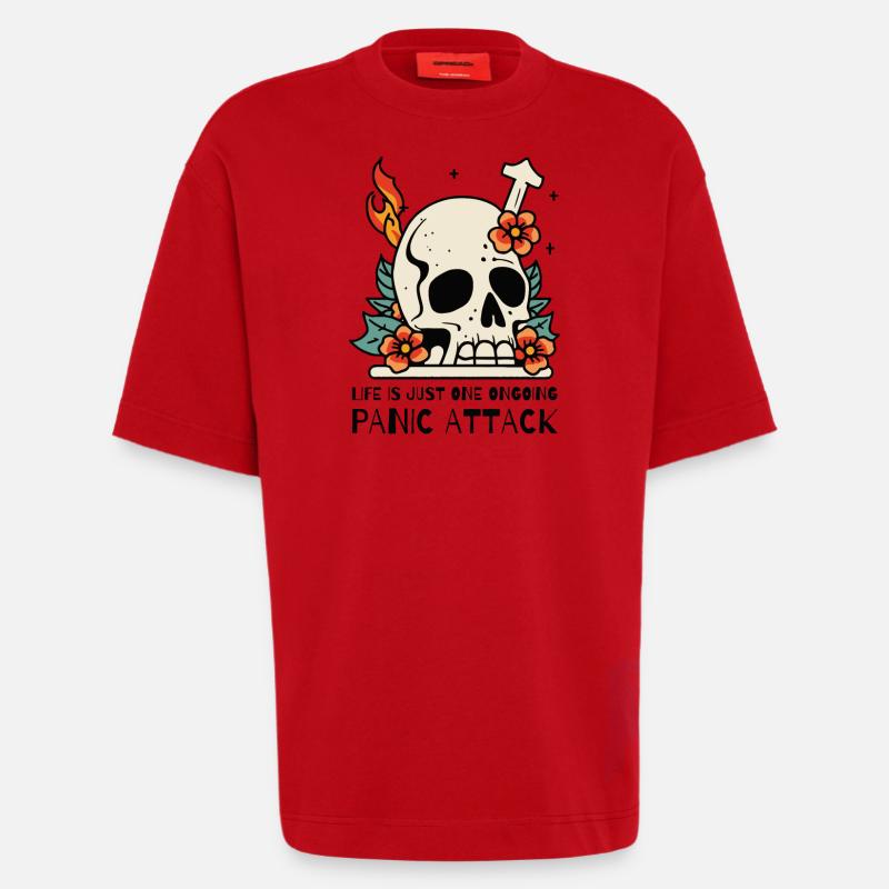 Das Leben ist eine Panikattacke - Heavyweight T-Shirt - made by SPREAD  - Rot