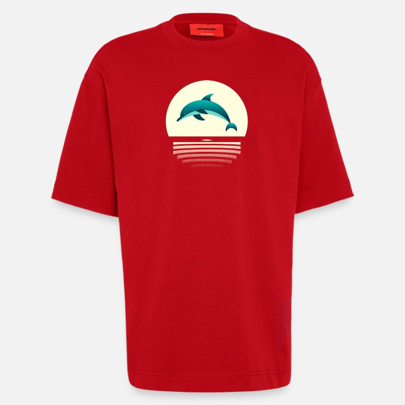Dauphin dans le saut - T-shirt bio épais oversize fabriqué en UE - rouge