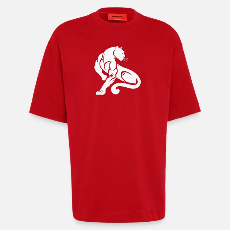 Panthère léopard - T-shirt bio épais oversize fabriqué en UE - rouge