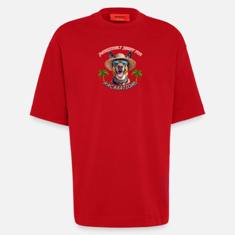 Schäferhund im Sommerlook: Pawsitively Ready - Heavyweight T-Shirt - made by SPREAD  - Rot