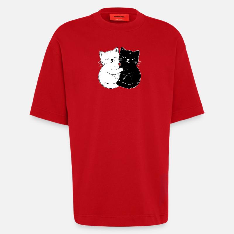 Chats mignons – simples et élégants - T-shirt bio épais oversize fabriqué en UE - rouge