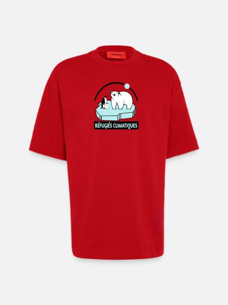 Réfugiés climatiques - T-shirt bio épais oversize fabriqué en UE - rouge