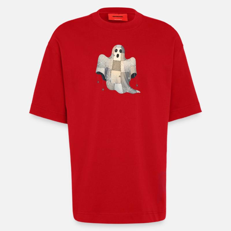 Patchwork Geist mit Spinnennetzen - Heavyweight T-Shirt - made by SPREAD  - Rot
