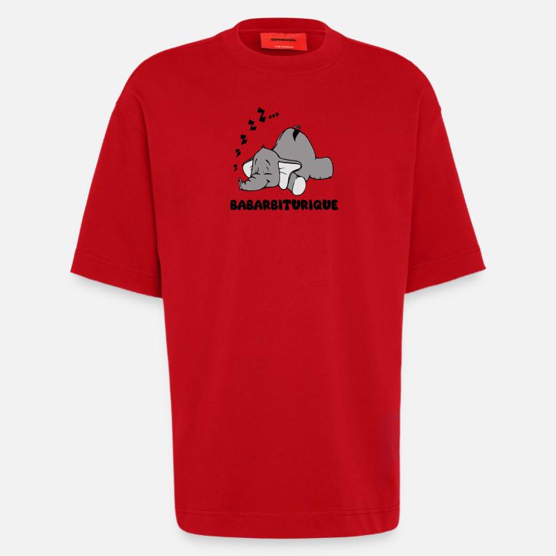 Schlafender Elefant mit dem Titel Babarbituric - Heavyweight T-Shirt - made by SPREAD  - Rot