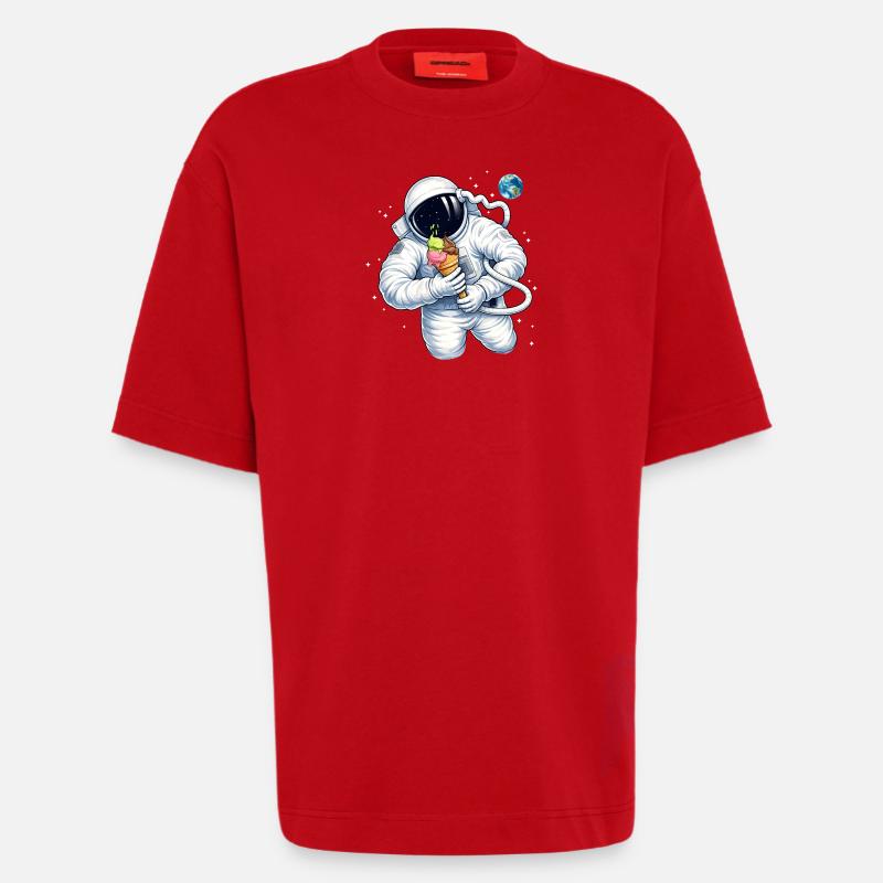 Astronaute avec une glace dans l’espace - T-shirt bio épais oversize fabriqué en UE - rouge
