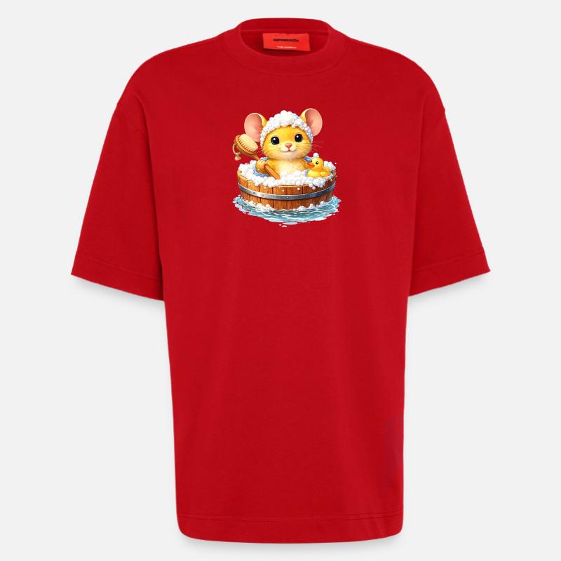 Un bain de souris mignon - T-shirt bio épais oversize fabriqué en UE - rouge