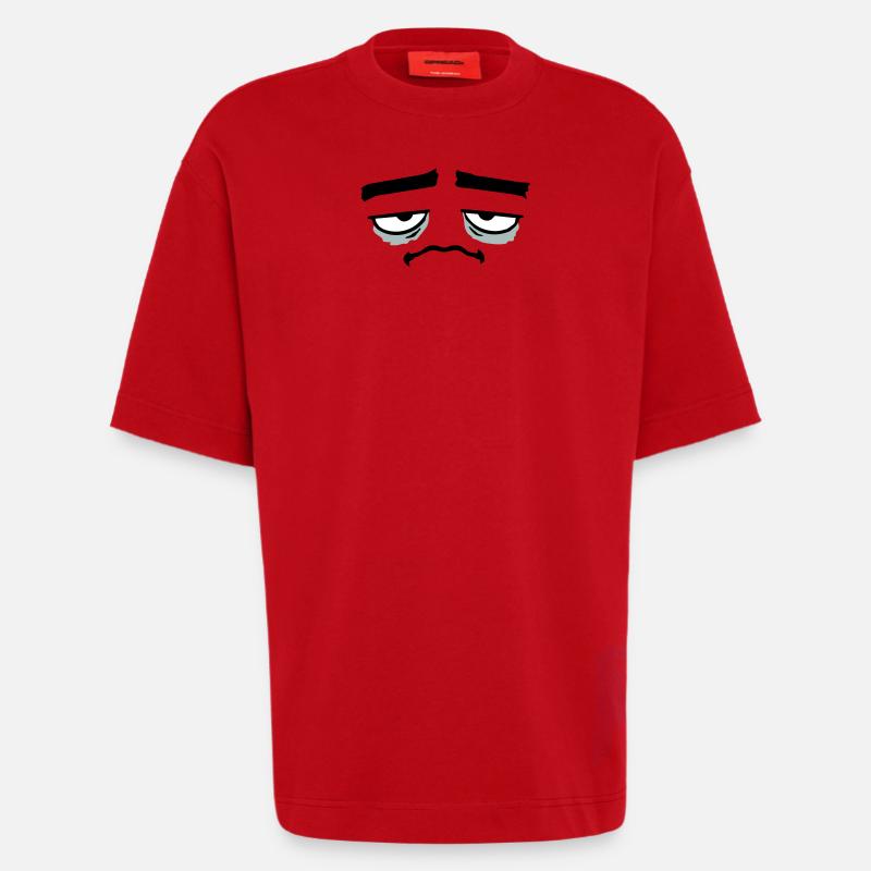 Grumpy sad disappointed face funny - Heavyweight T-Shirt - made by SPREAD  - red