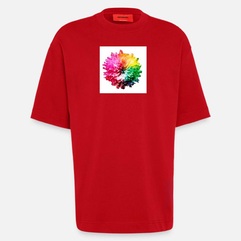Explosion de la Fleur Arc-en-ciel - T-shirt bio épais oversize fabriqué en UE - rouge