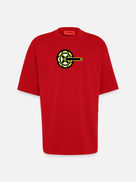 Bicycle Chainring Icon - Heavyweight T-Shirt - made by SPREAD - red