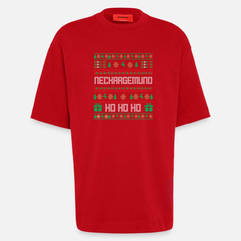 Pull de Noël Neckargemünd - T-shirt bio épais oversize fabriqué en UE - rouge