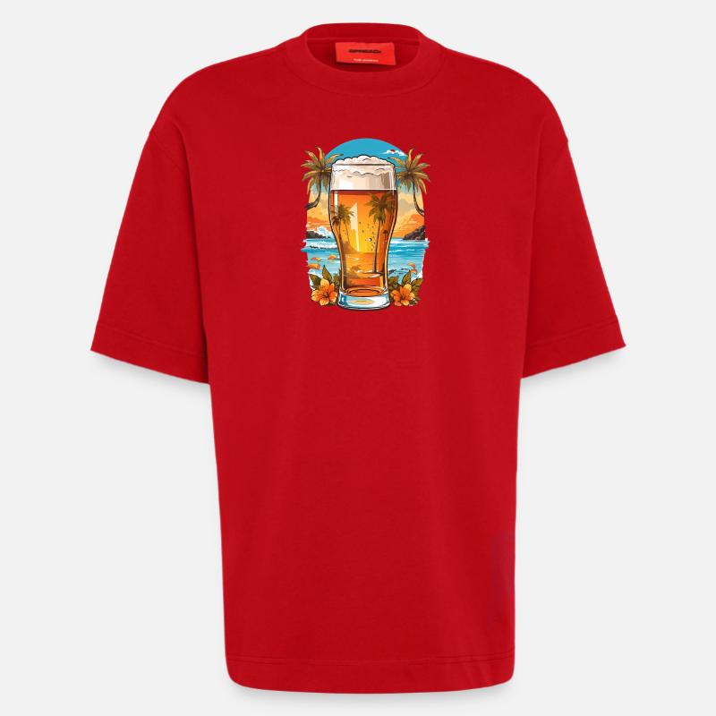 Bière de plage - T-shirt bio épais oversize fabriqué en UE - rouge