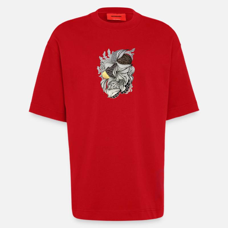 Leaf Fabric Feather Light Pattern - Heavyweight T-Shirt - made by SPREAD  - red