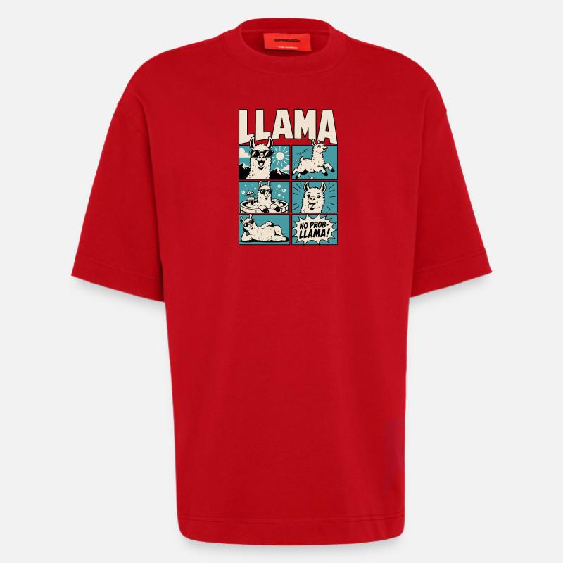 Chill Llama Comic Design - Heavyweight T-Shirt - made by SPREAD  - red