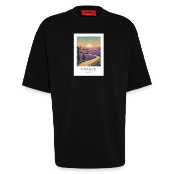 Lavendelfeld Provence France - Heavyweight T-Shirt - made by SPREAD  - SOLID BLACK - Vorne - Fiona (171cm)