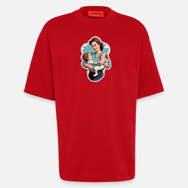 Liebevolle Mutter mit Zwillingsbabys - Heavyweight T-Shirt - made by SPREAD  - Rot