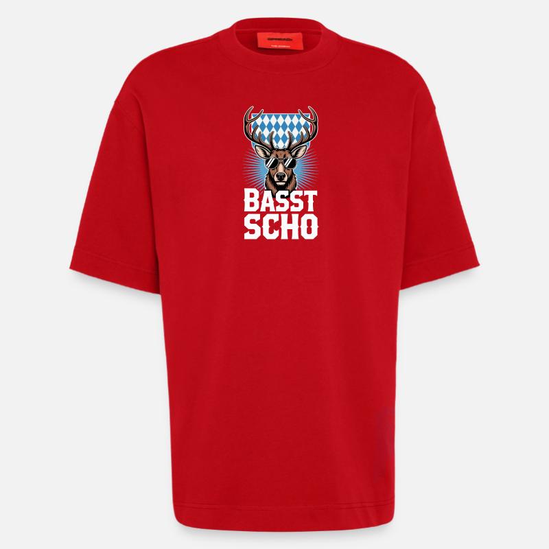 Basst Scho Hirsch Dialecte bavarois Bavière - T-shirt bio épais oversize fabriqué en UE - rouge