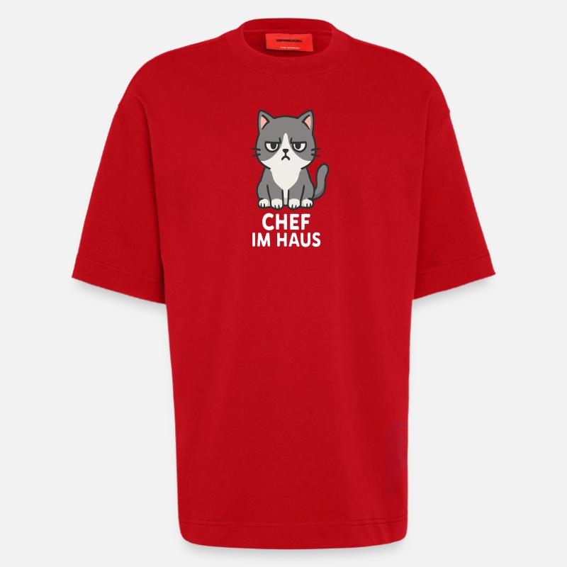 Cat with grumpy expression - Heavyweight T-Shirt - made by SPREAD - red