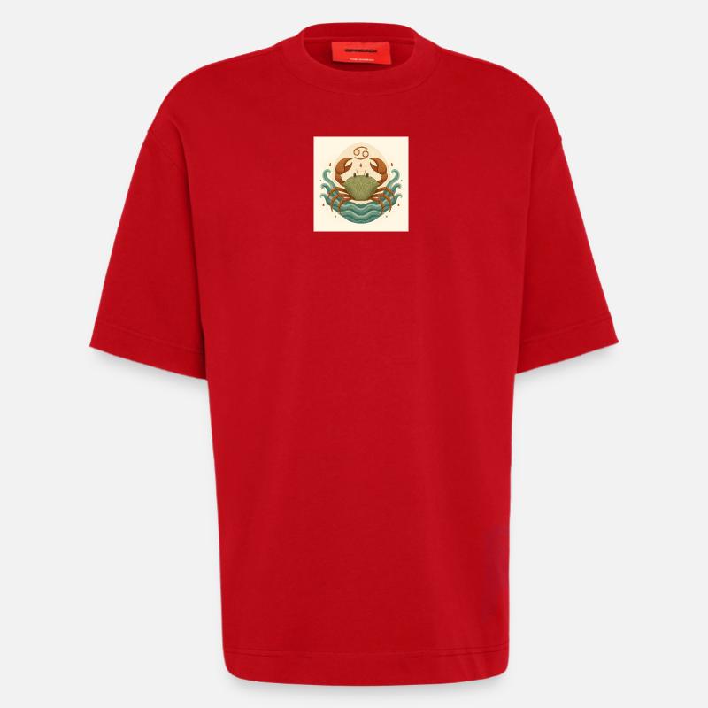 Zodiac Moon Crab Stylized - Heavyweight T-Shirt - made by SPREAD - red