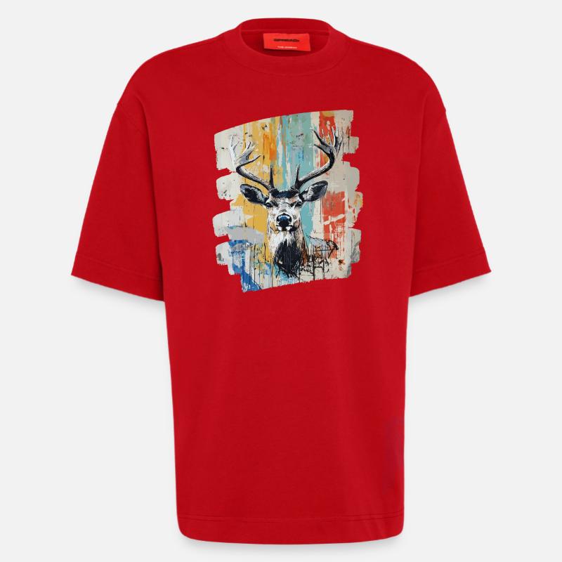 Hirsch mit Geweih - Heavyweight T-Shirt - made by SPREAD  - Rot