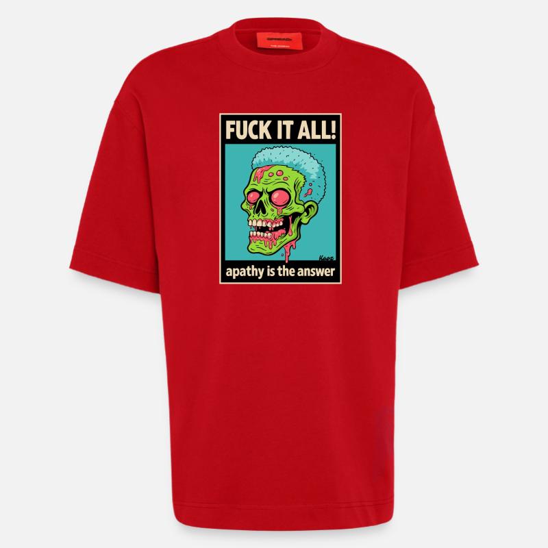 Zombie Totenschädel mit mutigem Statement - Heavyweight T-Shirt - made by SPREAD  - Rot