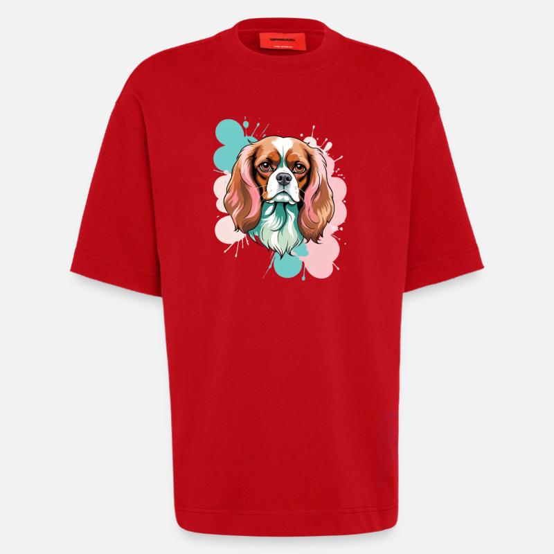 Cavalier King Charles Spaniel arbexplosion - T-shirt bio épais oversize fabriqué en UE - rouge