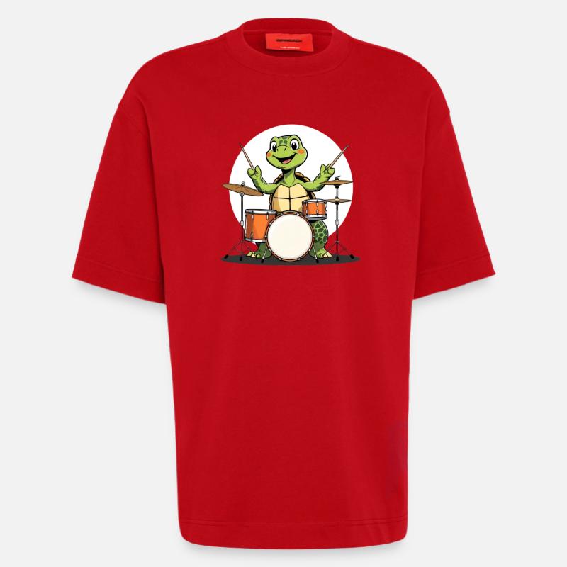 Turtle on the drum set - Heavyweight T-Shirt - made by SPREAD - red