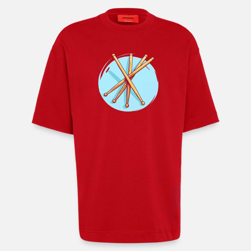 Dessin de baguettes de batterie - T-shirt bio épais oversize fabriqué en UE - rouge