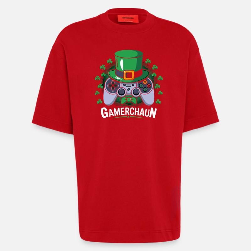 GameChaun Leprechaun Controller Motif - Heavyweight T-Shirt - made by SPREAD  - red