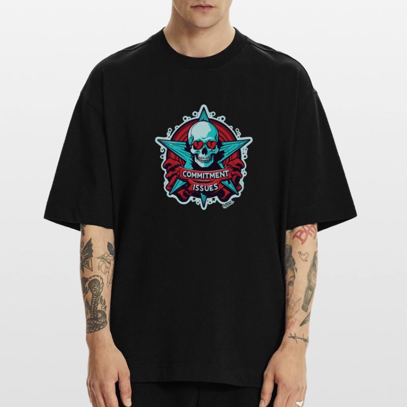 Commitment Issues Skull Badge Heavyweight T-Shirt - made by SPREAD 