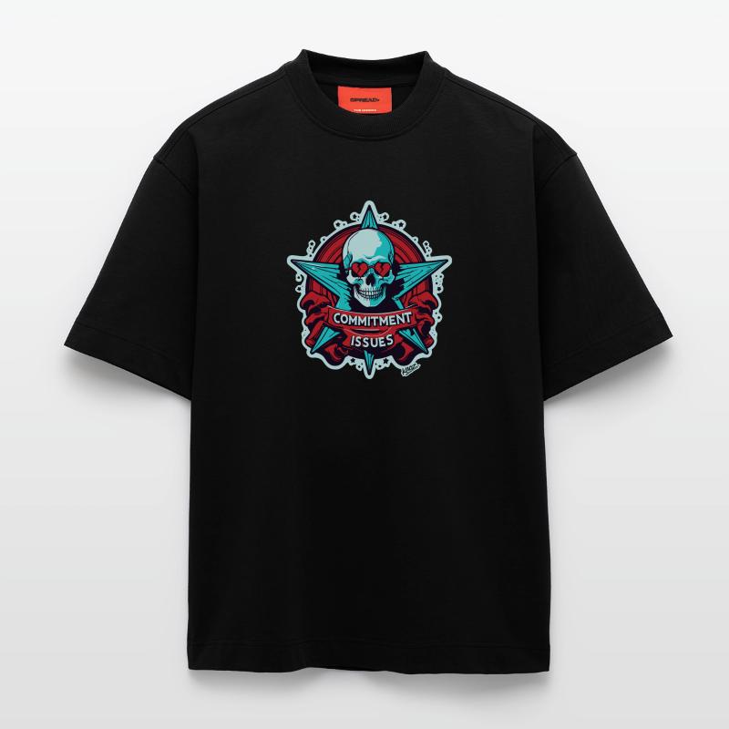 Commitment Issues Skull Badge Heavyweight T-Shirt - made by SPREAD 