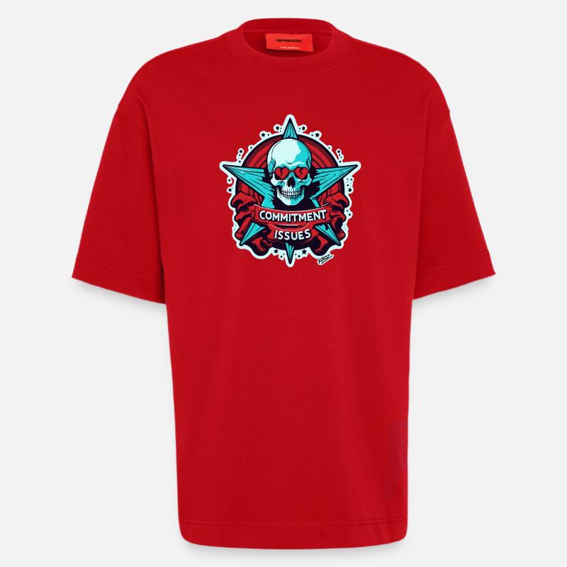 Commitment Issues Skull Badge - Heavyweight T-Shirt - made by SPREAD - red